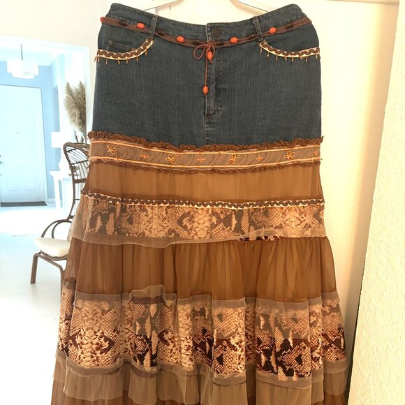 Paradise NY Dresses & Skirts - Vintage Paradise NY Jean Tiered Embellished Maxi Skirt